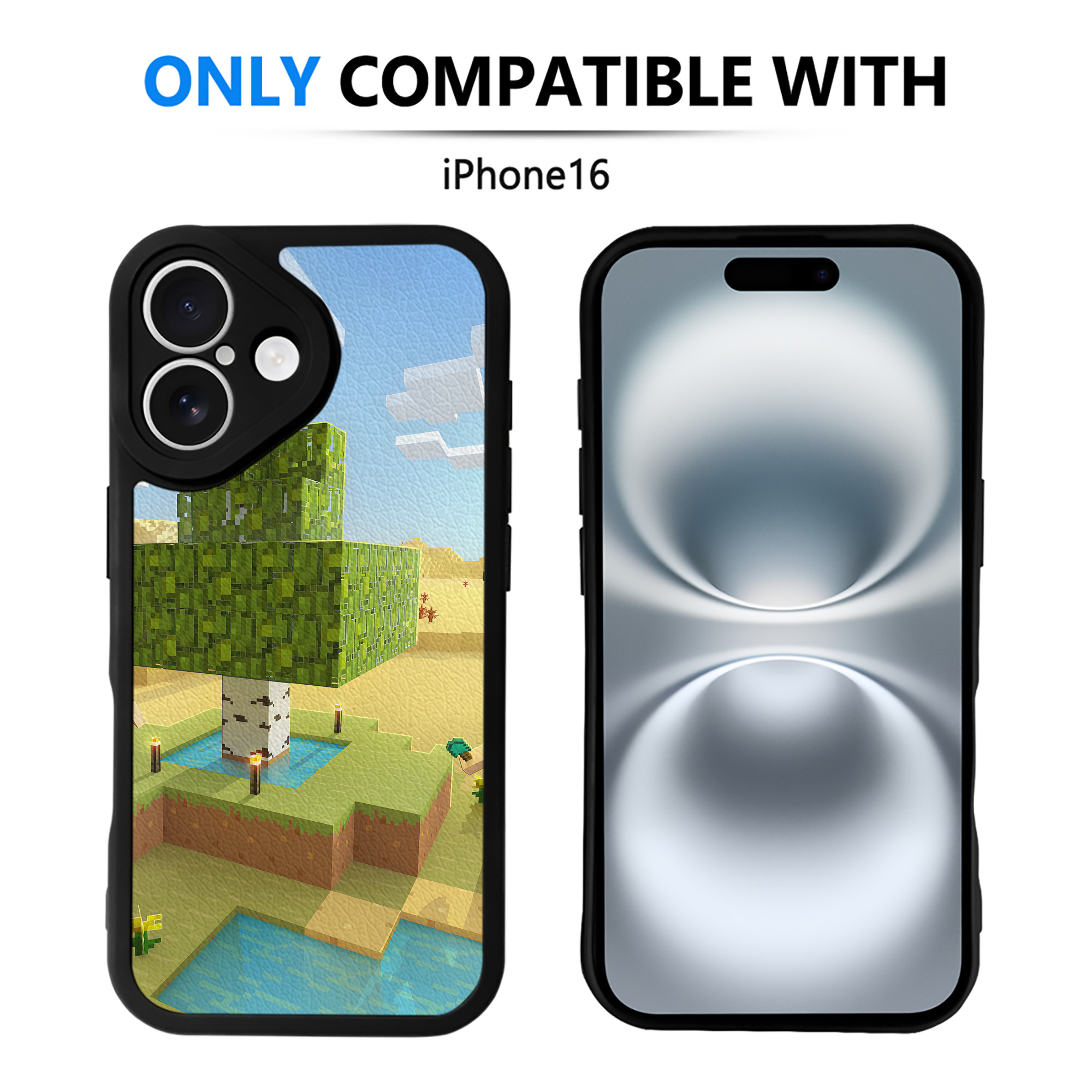 （画像用） マインクラフト ブロックの世界 Minecraft MC Block world 【iPhone 16シリーズ対応】シリコンスマホケース（レザー調） 材質：シリコン